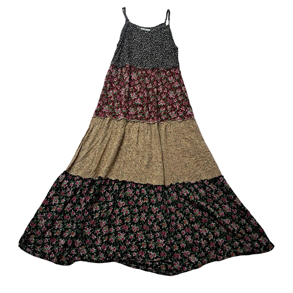 Natural Life Maxi Dress Women L/XL Multicolor Floral Tiered Boho Sleeveless